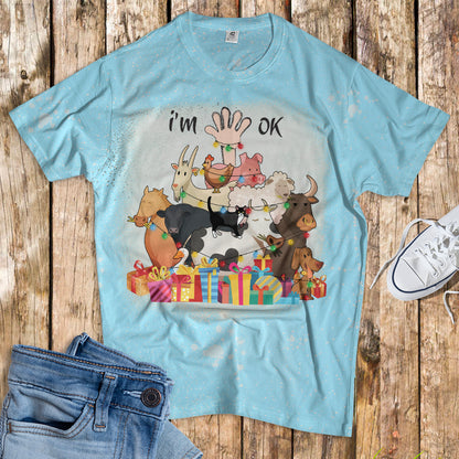 Farm Animals Tree - Bleached T-Shirt - Mery Christmas - myfunfarm
