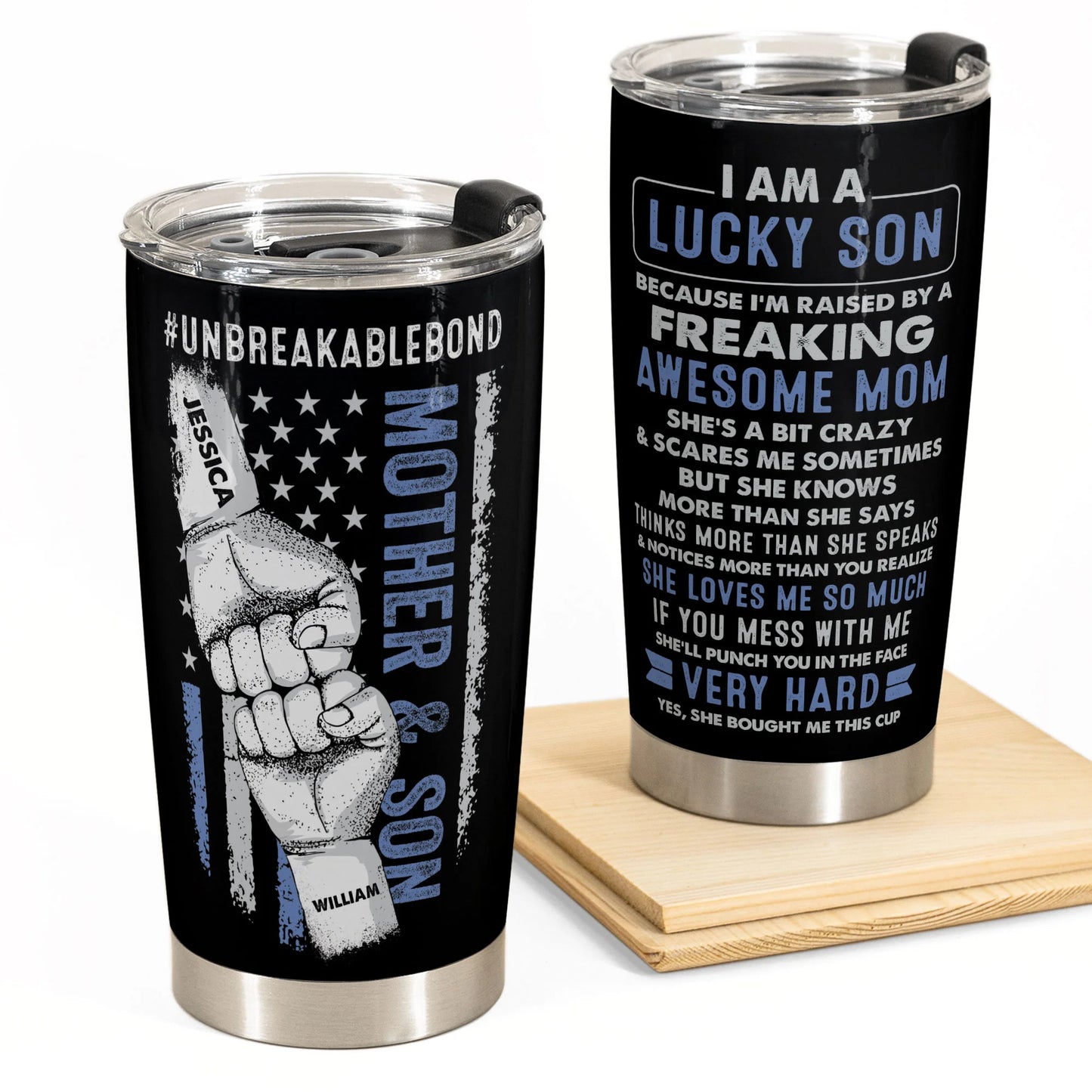Lucky Son Of An Awesome Mom - Personalized Tumbler Cup - Gift For Son