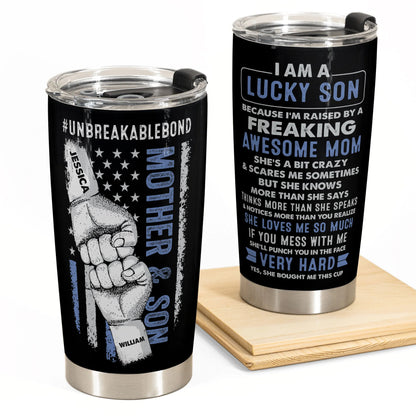 Lucky Son Of An Awesome Mom - Personalized Tumbler Cup - Gift For Son