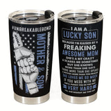Lucky Son Of An Awesome Mom - Personalized Tumbler Cup - Gift For Son