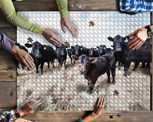 Angus print Puzzle 500pcs and 1000pcs - myfunfarm - clothing acceessories shoes for cow lovers, pig, horse, cat, sheep, dog, chicken, goat farmer
