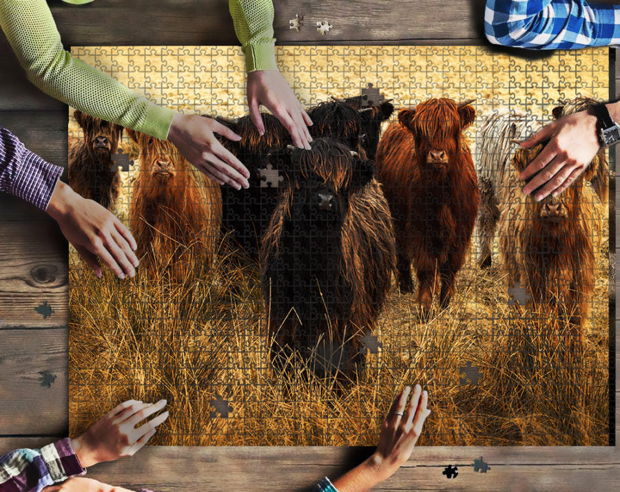 Highland cattle print Puzzle 500pcs and 1000pcs - myfunfarm - clothing acceessories shoes for cow lovers, pig, horse, cat, sheep, dog, chicken, goat farmer