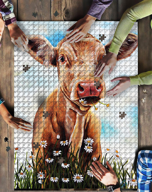 Cute Cow painting print Puzzle 500pcs and 1000pcs - myfunfarm - clothing acceessories shoes for cow lovers, pig, horse, cat, sheep, dog, chicken, goat farmer
