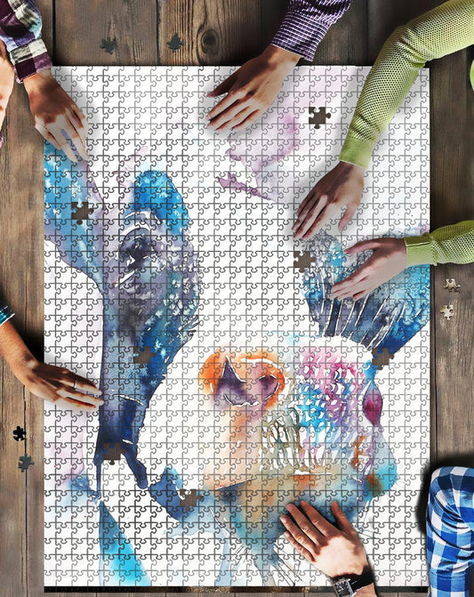 Cow watercolor print Puzzle 500pcs and 1000pcs - myfunfarm - clothing acceessories shoes for cow lovers, pig, horse, cat, sheep, dog, chicken, goat farmer