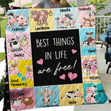 Cow cute print best things in life are free -Quilt - myfunfarm - clothing acceessories shoes for cow lovers, pig, horse, cat, sheep, dog, chicken, goat farmer