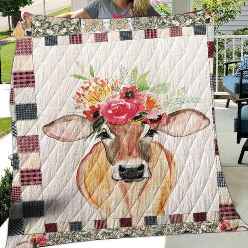 Cow and flowers cute print -Quilt - myfunfarm - clothing acceessories shoes for cow lovers, pig, horse, cat, sheep, dog, chicken, goat farmer