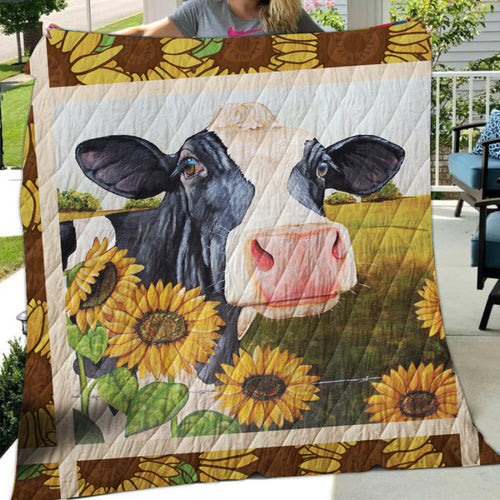 Cow and sunflowers print -Quilt - myfunfarm - clothing acceessories shoes for cow lovers, pig, horse, cat, sheep, dog, chicken, goat farmer