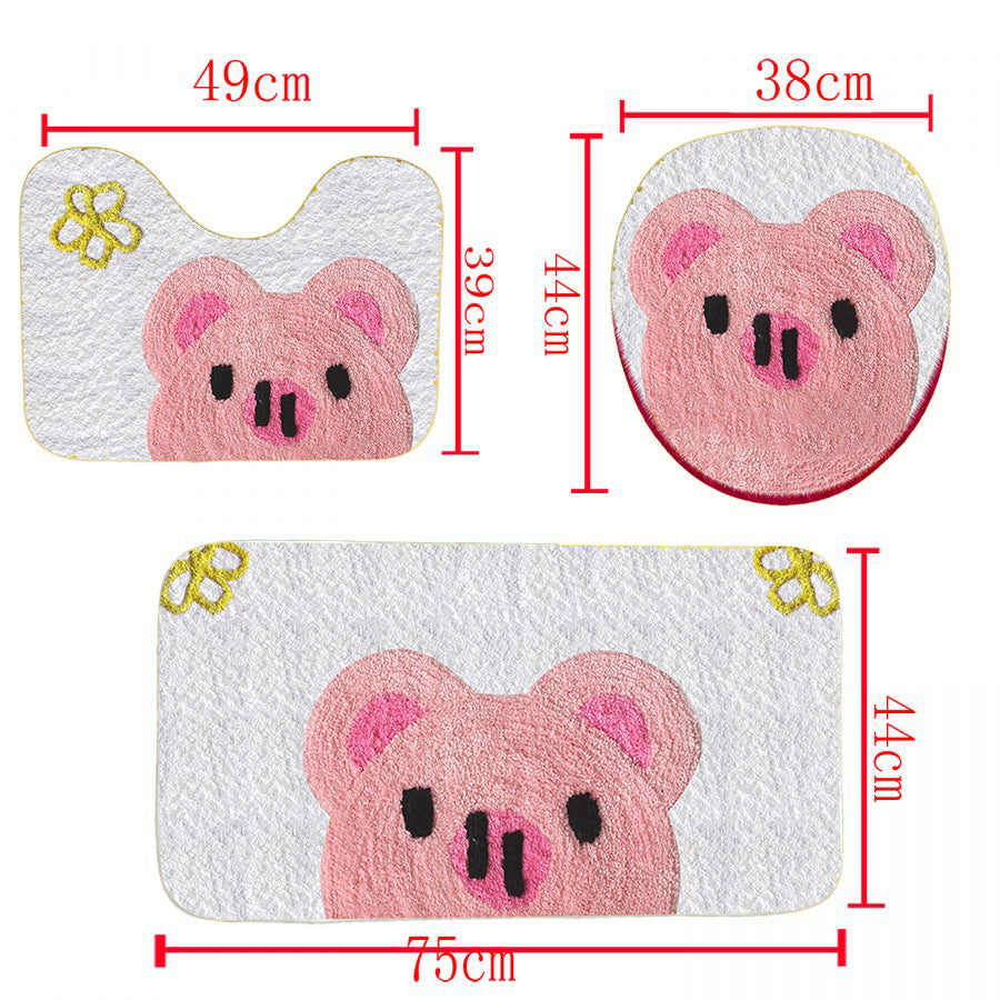 Pink Pig 3 pieces - Soft Shaggy Rugs, Toilet Seat Cover and Carpets Absorbent