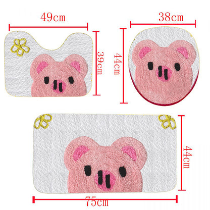 Pink Pig 3 pieces - Soft Shaggy Rugs, Toilet Seat Cover and Carpets Absorbent