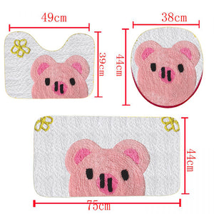 Pink Pig 3 pieces - Soft Shaggy Rugs, Toilet Seat Cover and Carpets Absorbent
