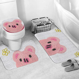 Pink Pig 3 pieces - Soft Shaggy Rugs, Toilet Seat Cover and Carpets Absorbent