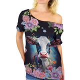 Cute cow design - Women's Off the shoulder T-shirt