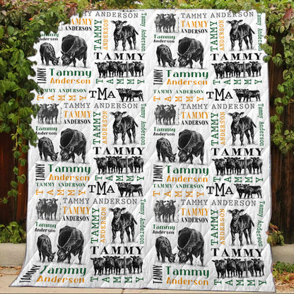 Personalized - Sherpa Blanket, Quilt- Custom name Angus Pattern