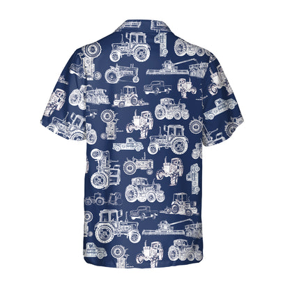 Tractor pattern white and blue, red, green  - Hawaiian Shirt, Shorts for adult and youth - myfunfarm