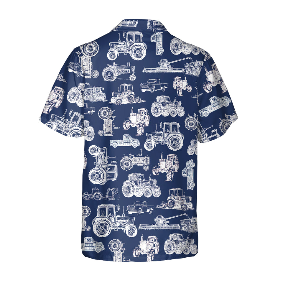 Tractor pattern white and blue, red, green  - Hawaiian Shirt, Shorts for adult and youth