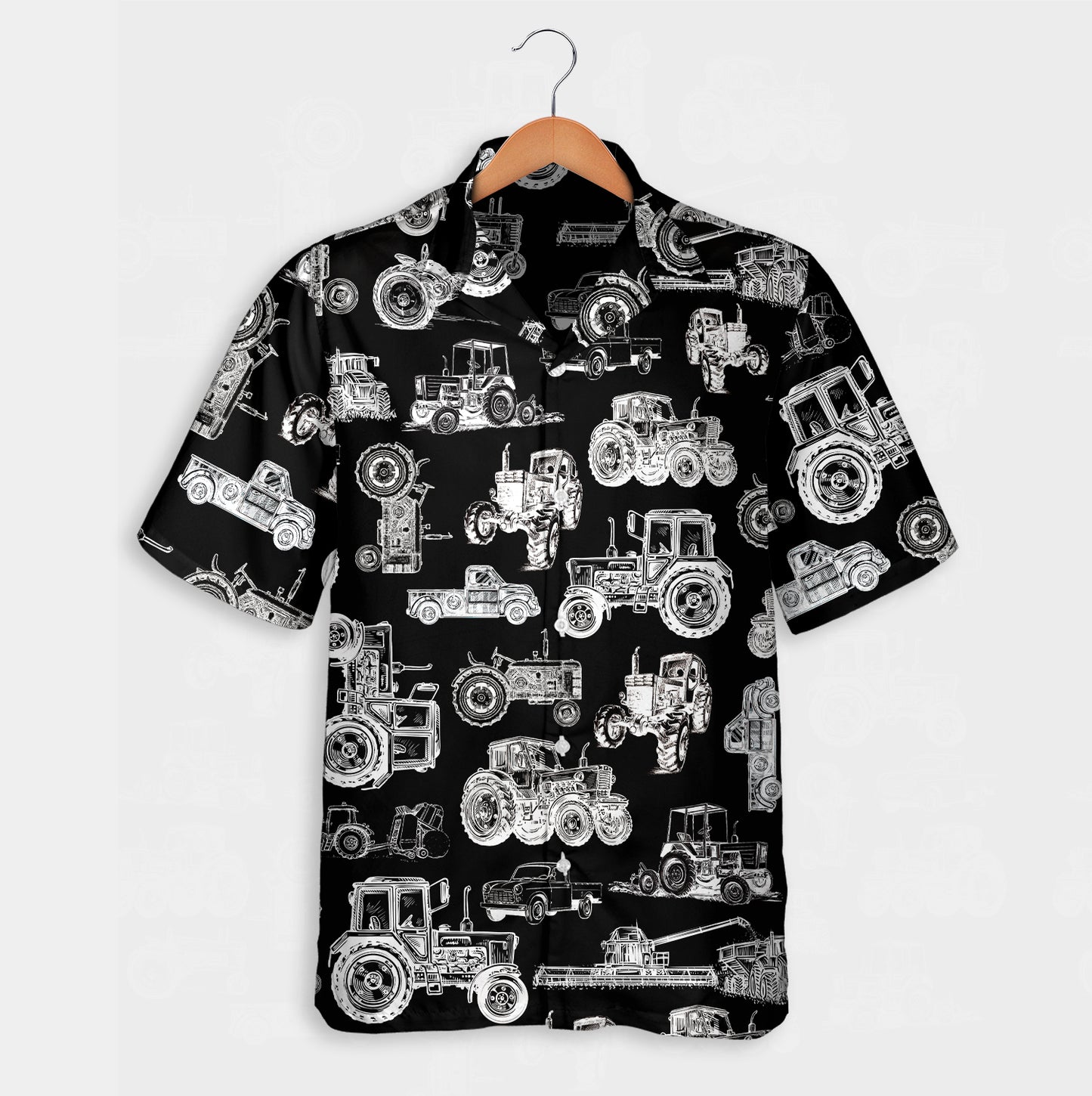 Tractor pattern white and blue, red, green  - Hawaiian Shirt, Shorts for adult and youth - myfunfarm