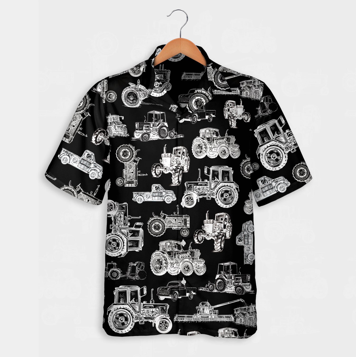 Tractor pattern white and blue, red, green  - Hawaiian Shirt, Shorts for adult and youth - myfunfarm