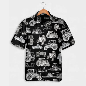 Tractor pattern white and blue, red, green  - Hawaiian Shirt, Shorts for adult and youth