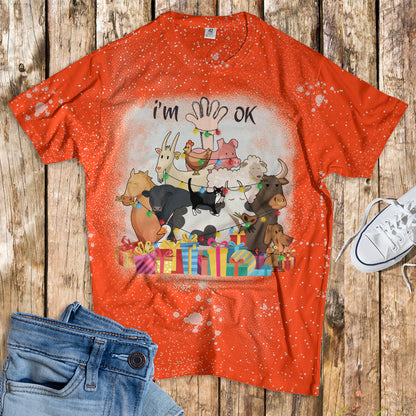Farm Animals Tree - Bleached T-Shirt - Mery Christmas - myfunfarm