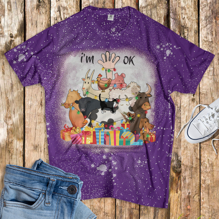 Farm Animals Tree - Bleached T-Shirt - Mery Christmas - myfunfarm
