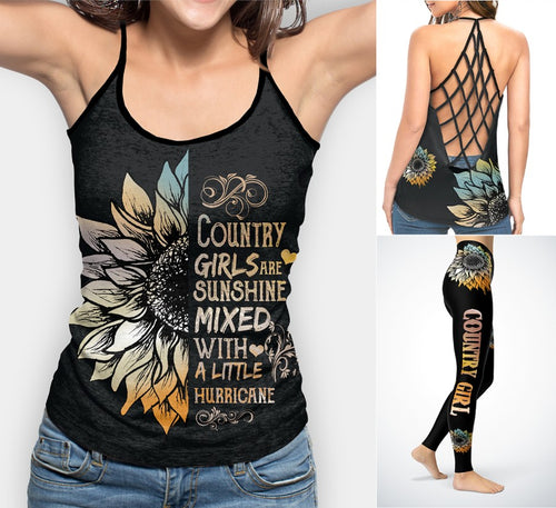 Country girl are Sunshine - Combo Criss-Cross Tank Top & Leggings Set