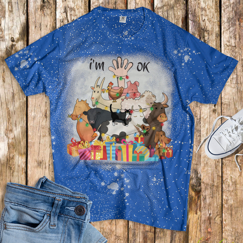 Farm Animals Tree - Bleached T-Shirt - Mery Christmas - myfunfarm