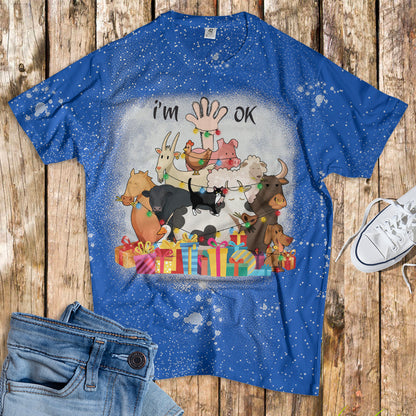 Farm Animals Tree - Bleached T-Shirt - Mery Christmas - myfunfarm