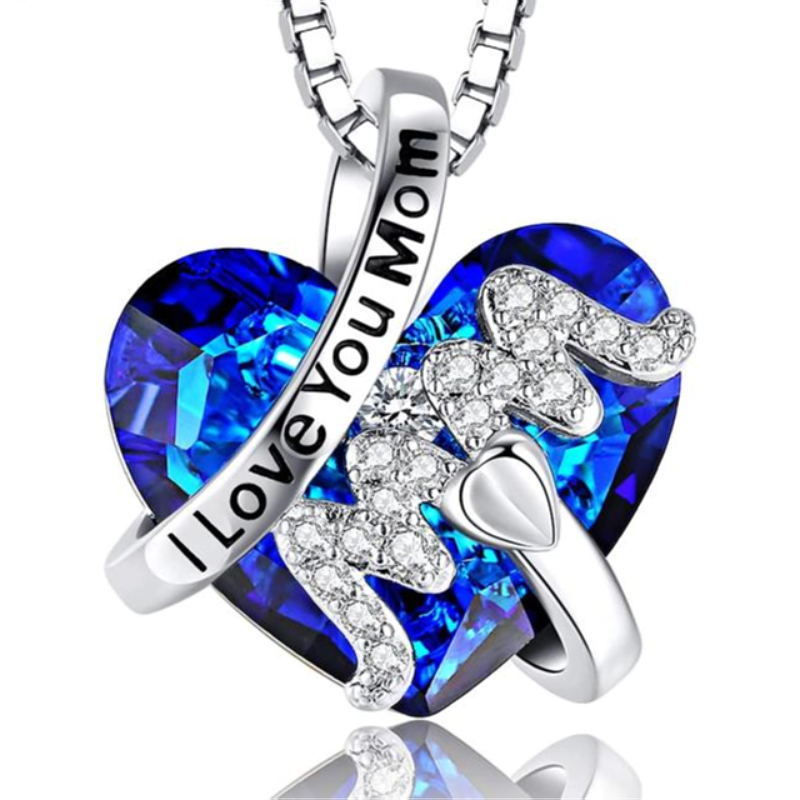 Luxury Pendant Necklace Red Blue Heart Crystal Mothers Day Gift - myfunfarm