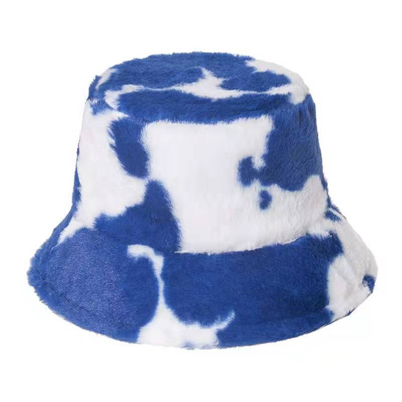 Cow pattern Bucket Hat Plush Panama Outdoor Keep Warm Autumn Winter
