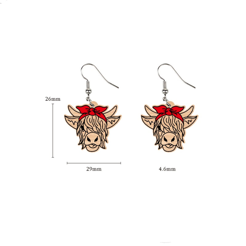 Highland cattle Fluffy Face Wood Laser Cut Earring Charm