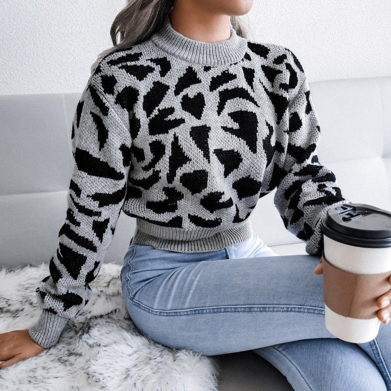 Knitted O neck sweater women pullover Autumn and winter Cow pattern - myfunfarm