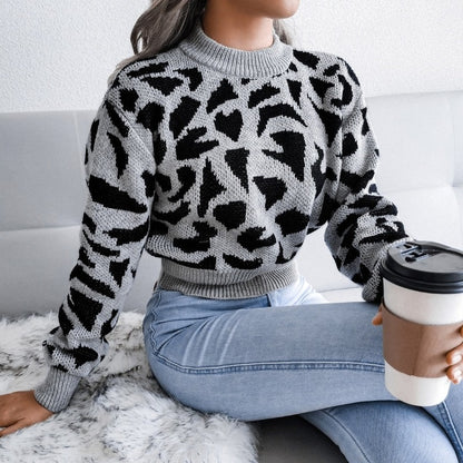 Knitted O neck sweater women pullover Autumn and winter Cow pattern - myfunfarm