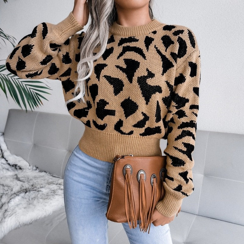 Knitted O neck sweater women pullover Autumn and winter Cow pattern - myfunfarm