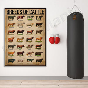 Cattle breeds print vintage vertical poster