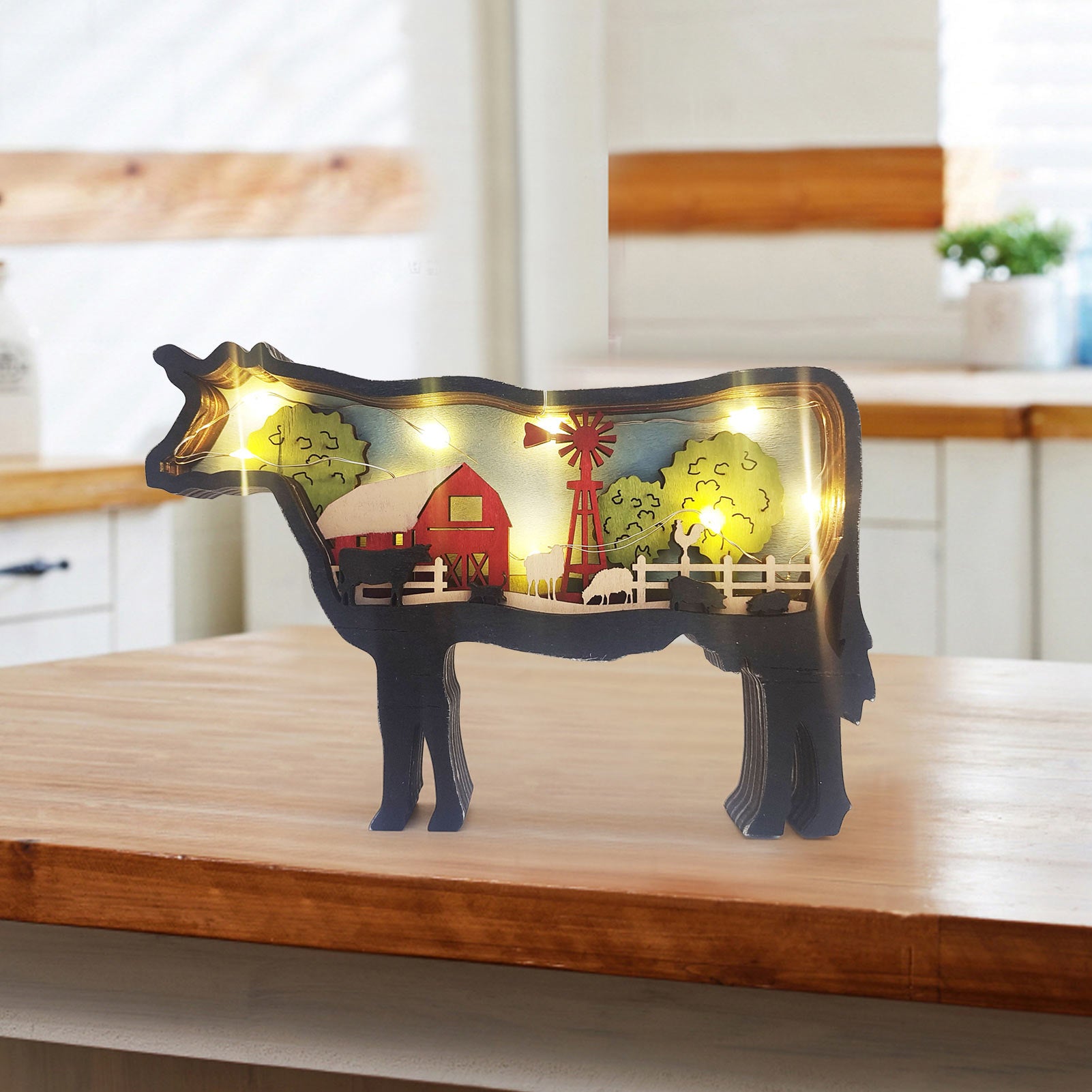3D Wooden Pig cow Lamp Led  Decor Christmas Gifts - myfunfarm