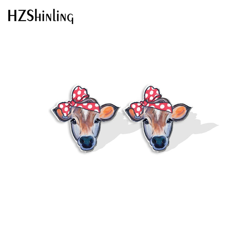 Cow Cute Acrylic Resin Earrings Epoxy Handmade Jewelry