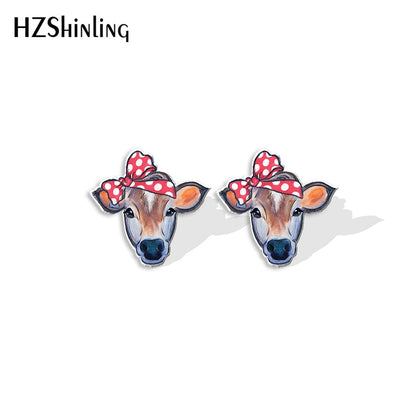 Cow Cute Acrylic Resin Earrings Epoxy Handmade Jewelry