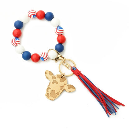 Cow Custom Beads Leather Tassel  Wooden Bead Bracelet gift for MAMA