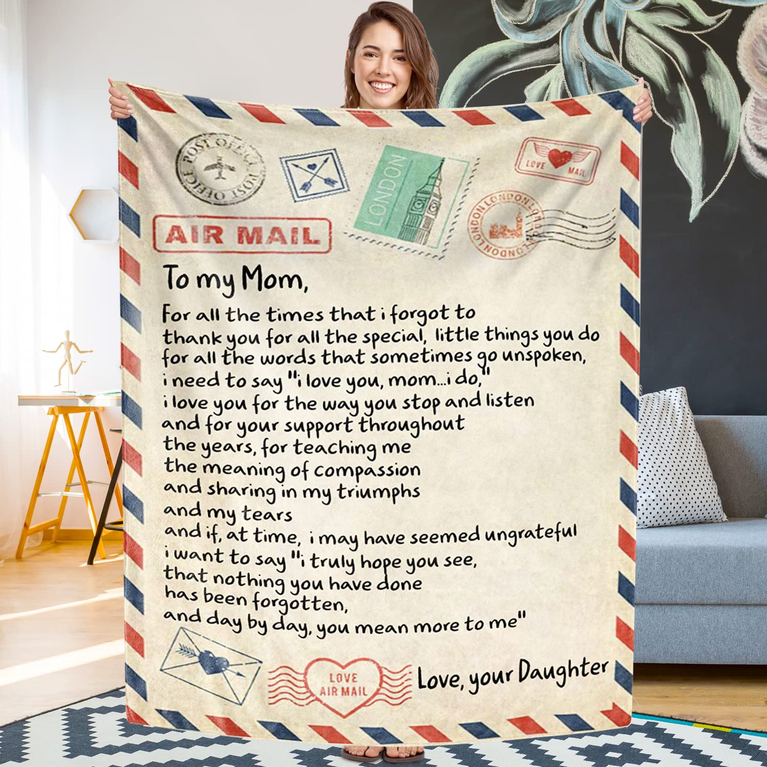 I Love You Mom Throw Blanket Gifts for Mom Birthday Gifts for Women -Mom Gifts From Daughter or Son for Birthday Mothers Day - myfunfarm