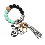 Cow Custom Beads Leather Tassel  Wooden Bead Bracelet gift for MAMA