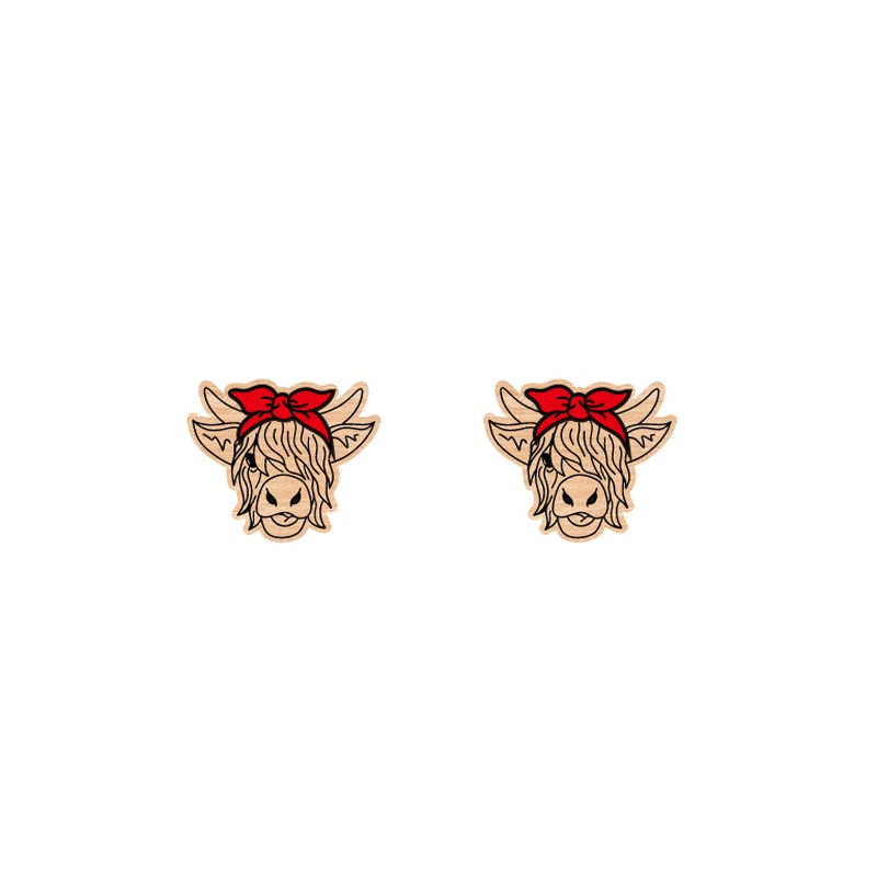 Highland cattle Fluffy Face Wood Laser Cut Earring Charm