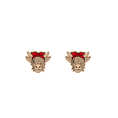 Highland cattle Fluffy Face Wood Laser Cut Earring Charm