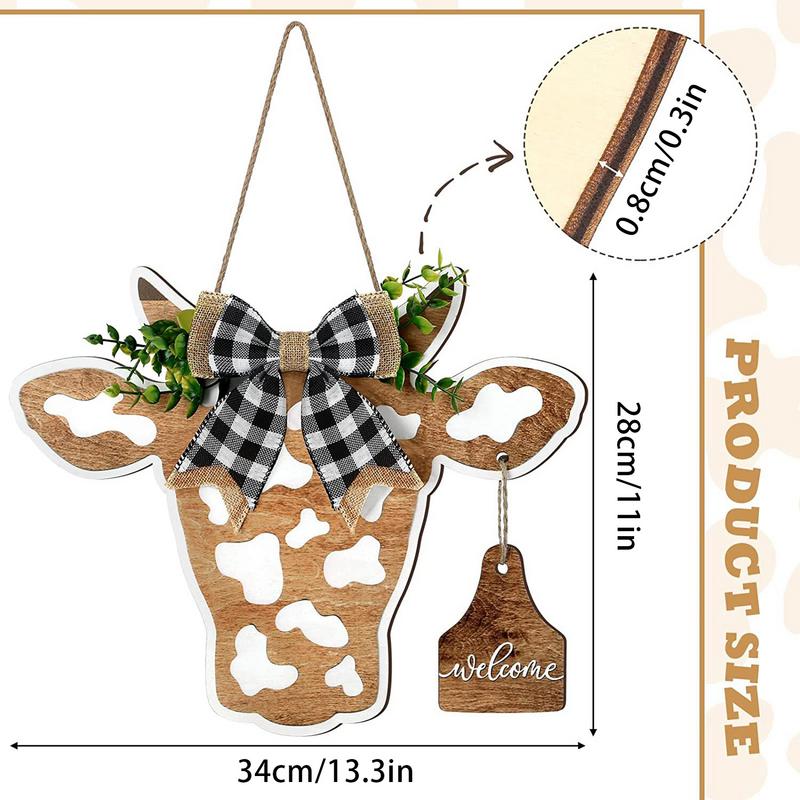 Welcome Farmhouse Cow Head Door Signs Wreath Wooden - myfunfarm