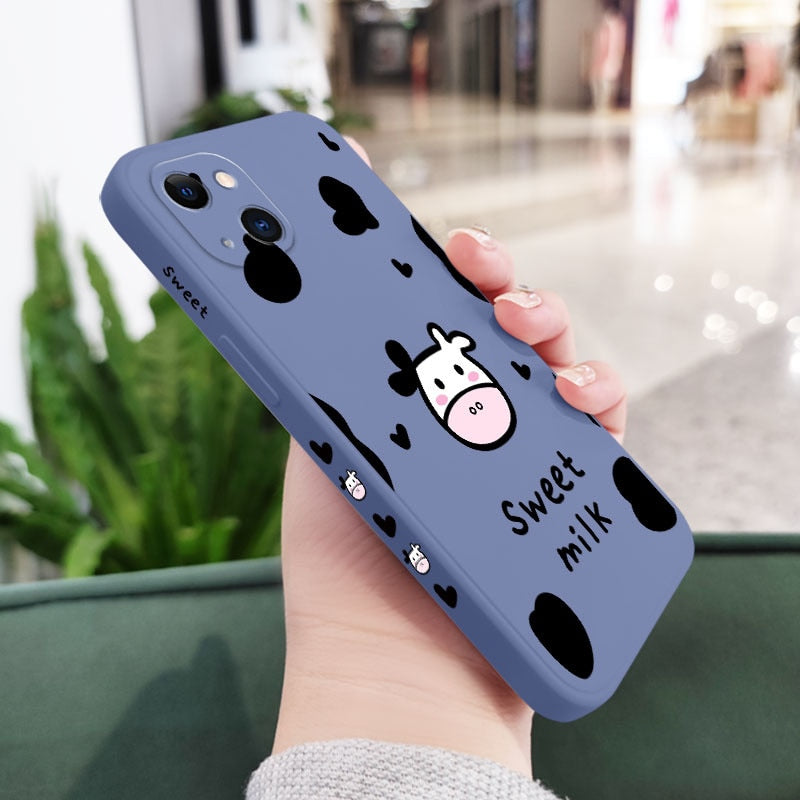Cute Cow Phone Case For iPhone 14 13 12 11 Pro Max Mini X XR XS MAX SE2020 8 7 Plus 6 6S Plus Cover - myfunfarm