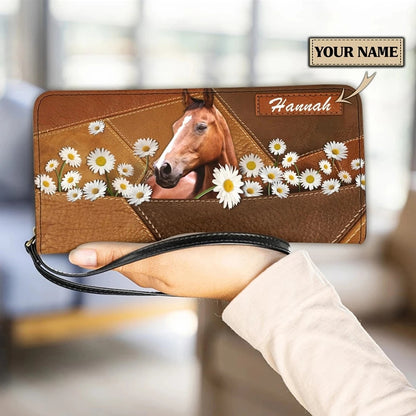 Personalized name-Long Wallet Ladies Brown Vintage  Black Horse - myfunfarm