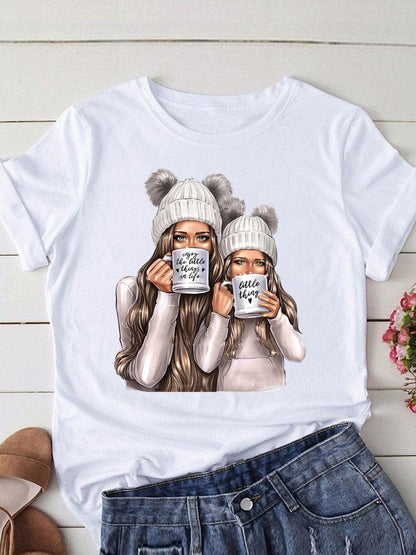 Lovely Mom and kids Print Summer Graphic T-Shirt - myfunfarm