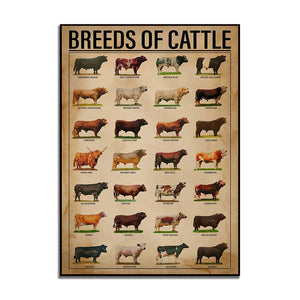 Cattle breeds print vintage vertical poster