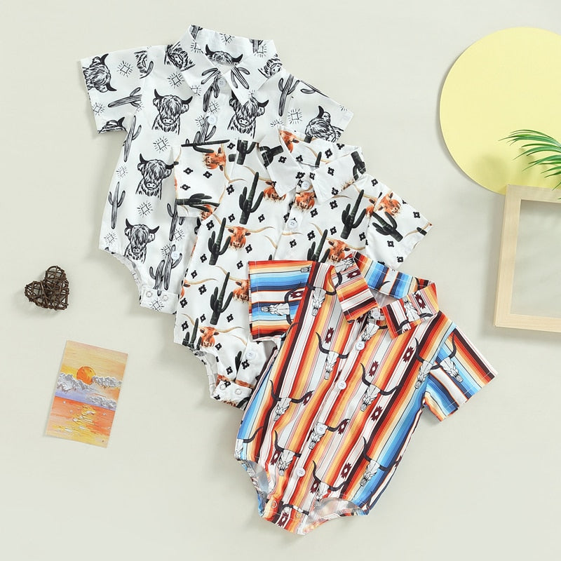 Summer Newborn Baby Boys Shirts Bodysuits 5 Colors Cattle Cactus Print - myfunfarm