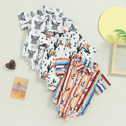Summer Newborn Baby Boys Shirts Bodysuits 5 Colors Cattle Cactus Print - myfunfarm