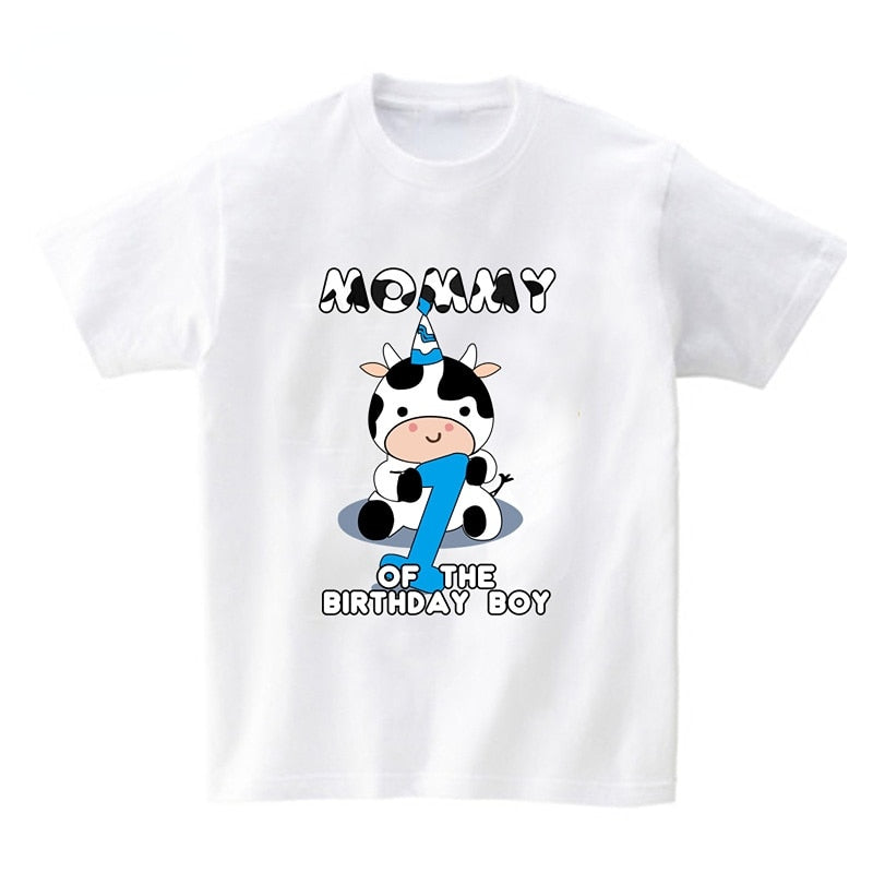 Baby Cow Birthday Party T Shirt Family Outfit Matching Clothes Holiday Look Father Mother Kids Shits 1 Year First Birthday Shirt - myfunfarm
